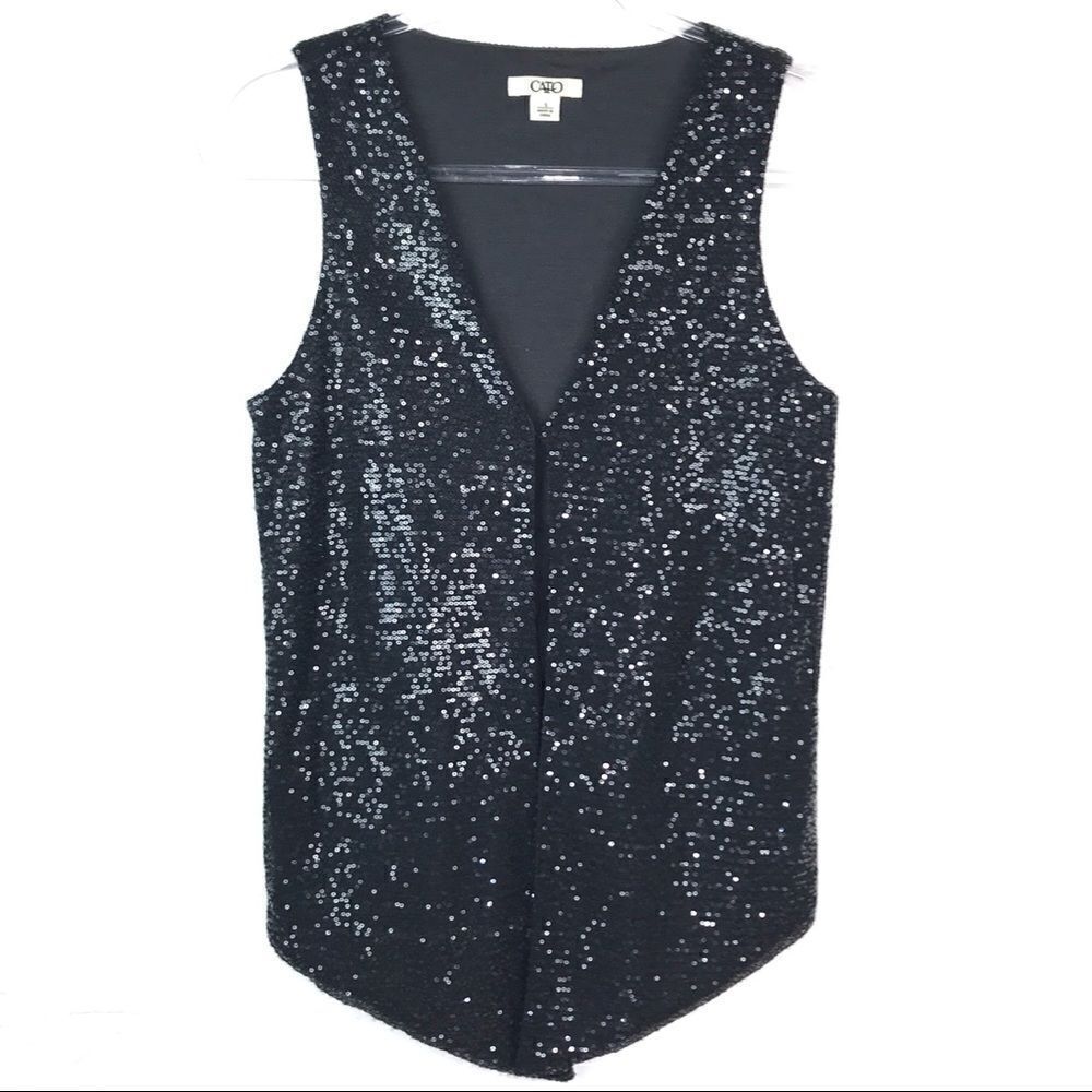 Cato Dark Gray Sequin Sleeveless Cardigan Vest Small